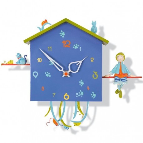 Horloge murale enfant Le garçon et le chat Oiseau bateau