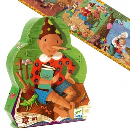 Puzzle Djeco silhouette livre histoire Pinocchio 50 pcs 5 ans +