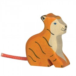 Animaux en bois petit tigre assis figurine Holztiger