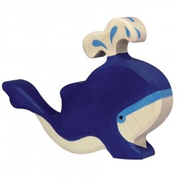 Animaux en bois baleine bleue avec eau figurine Holztiger