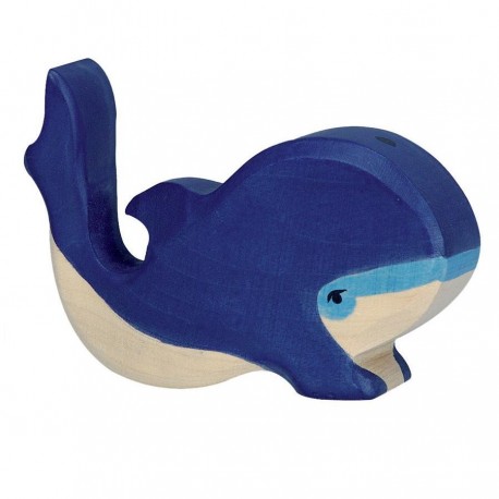 Animaux en bois poisson petite baleine bleue figurine Holztiger