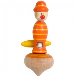 Toupie clown Orange avec lanceur corde Jeu jouet en bois Enfant 5 ans +