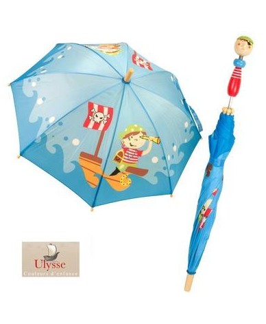 Parapluie pirate 70 cm manche en bois Cran d'arrêt enfant