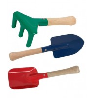 3 Outils de jardin bois et métal Set de bac à sable et plage  po