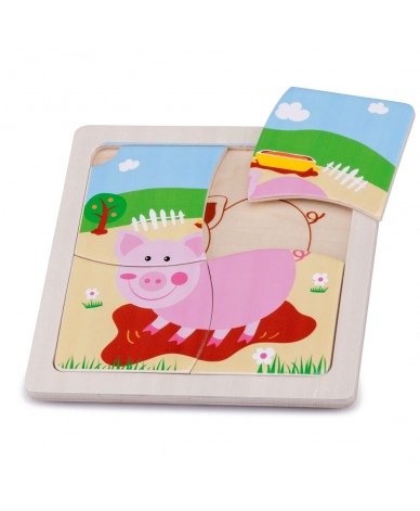 Petit Puzzle des animaux 4 pièces Puzzle en bois Cochon 12 mois +