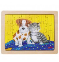 Petit Puzzle amitié des animaux 24 pièces Puzzle en bois Chien et chat